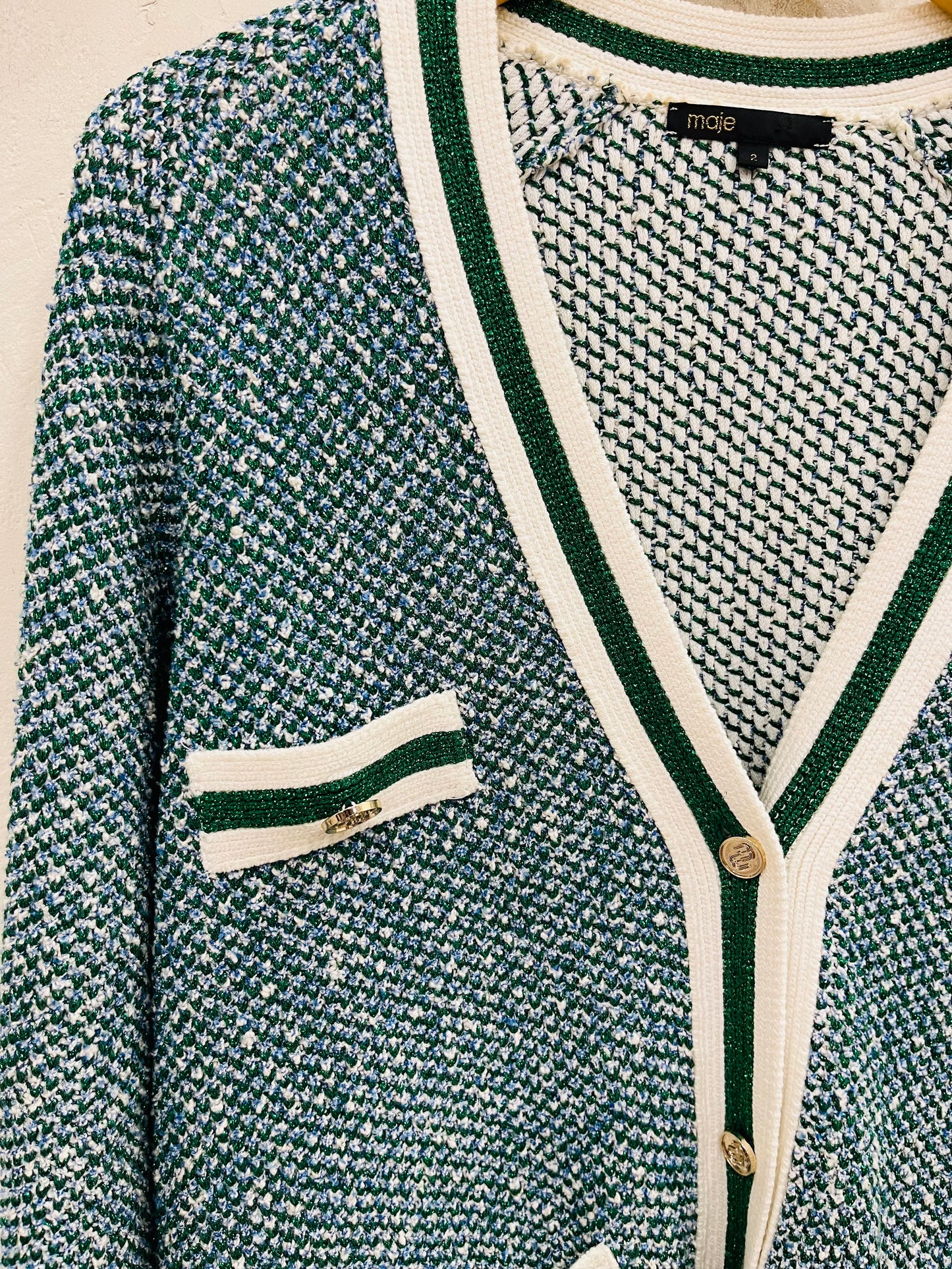 MAJE CARDIGAN VERT BRILLANT T.38